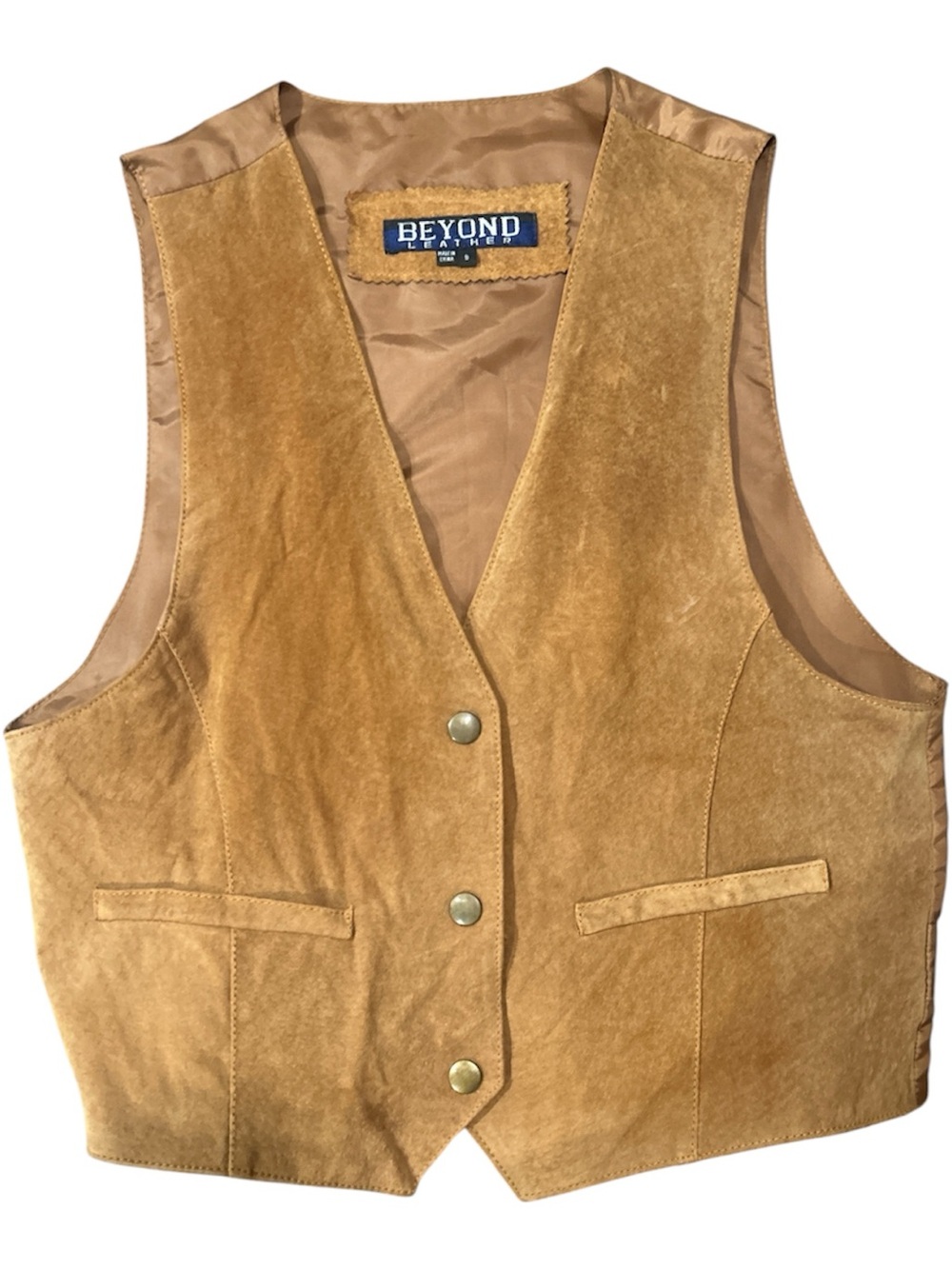 Vintage Beyond Leather Tan Suede Vest SZ S EUVC western unisex